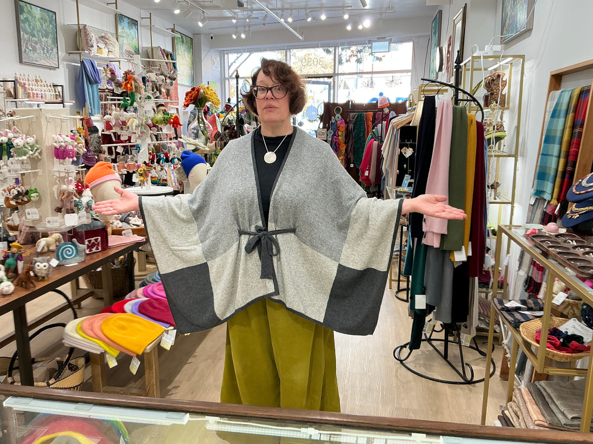 Cashmere and Wool Belted Grey Tone Cape