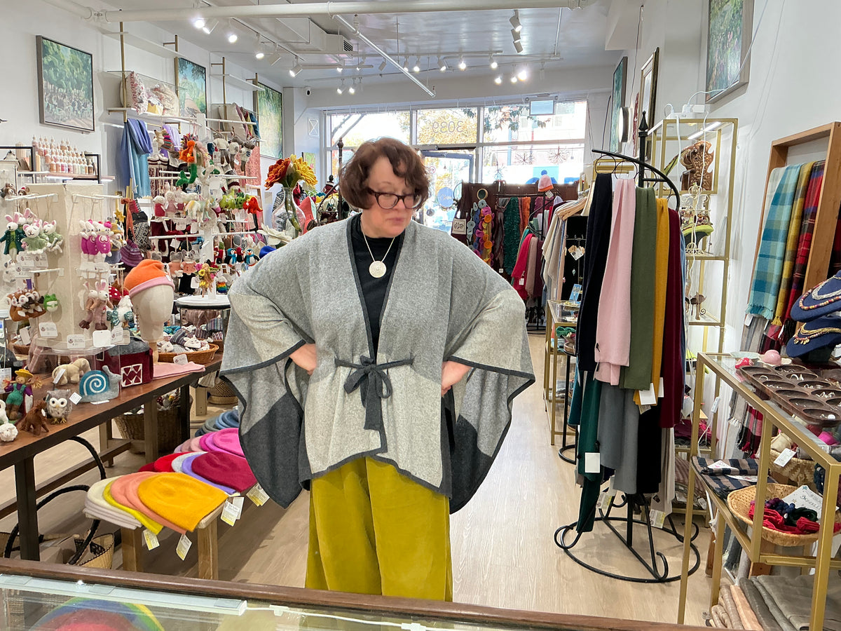 Cashmere and Wool Belted Grey Tone Cape