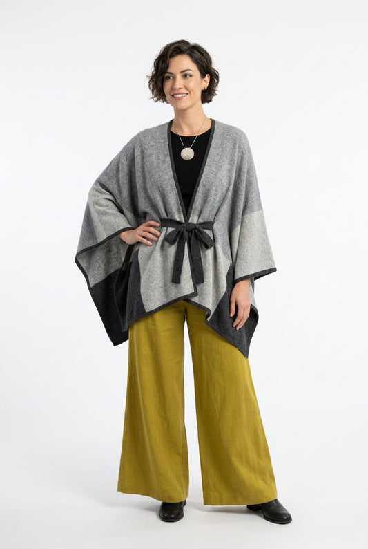 Cashmere and Wool Belted Grey Tone Cape
