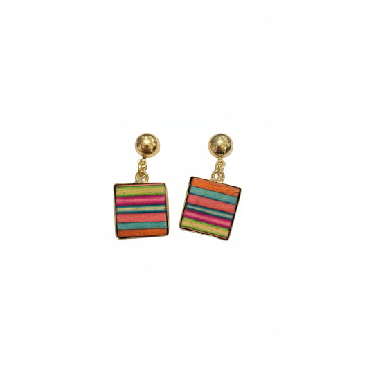 Brass and Wood Square Earrings BE12
