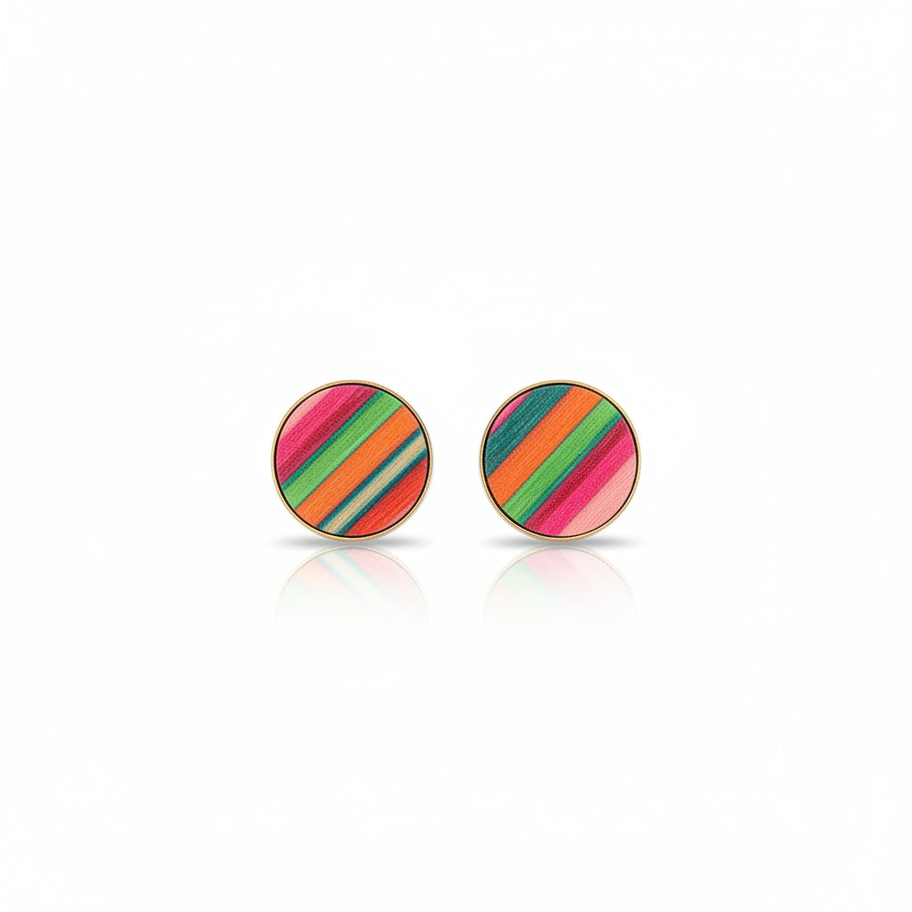 Brass and Wood Circle Stud Earrings BE10