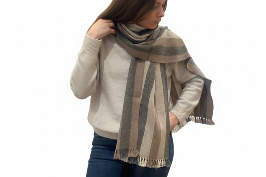 Taupe and grey strip cashmere scarf