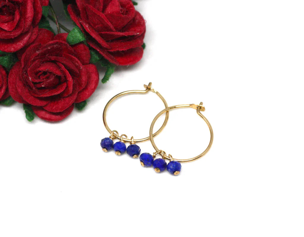 Gold Hoop Small Earrings with Gems