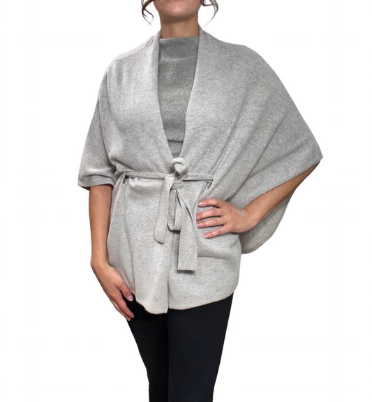 Boutique 100% Pure Cashmere LIGHT GREY Belted Wrap