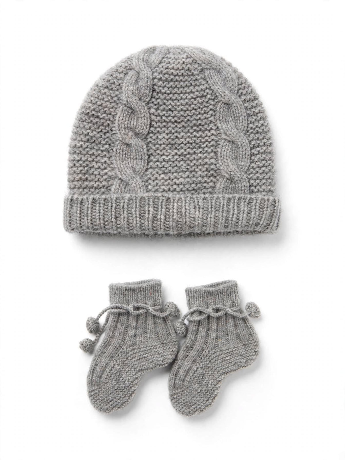 Cap and Bootie Baby Set. 100% Knitted Cashmere - LIGHT GREY