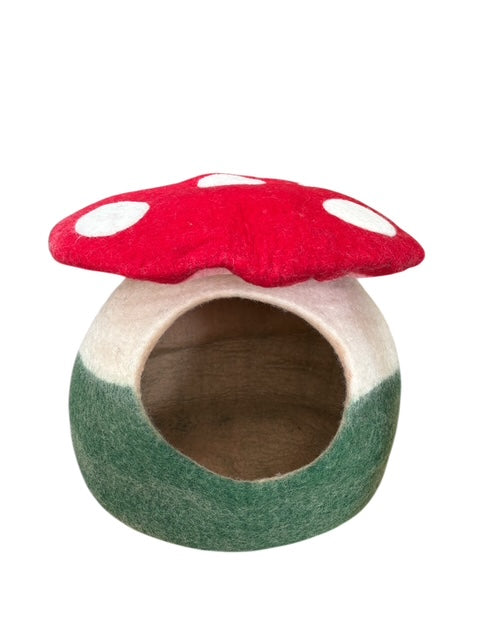 Pet Cave Beds - 100% Pure Wool (Mushroom Top)