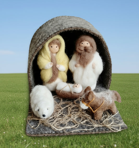 Wool Nativity Set (Joseph, Mary, Baby Jesus and Donkey)