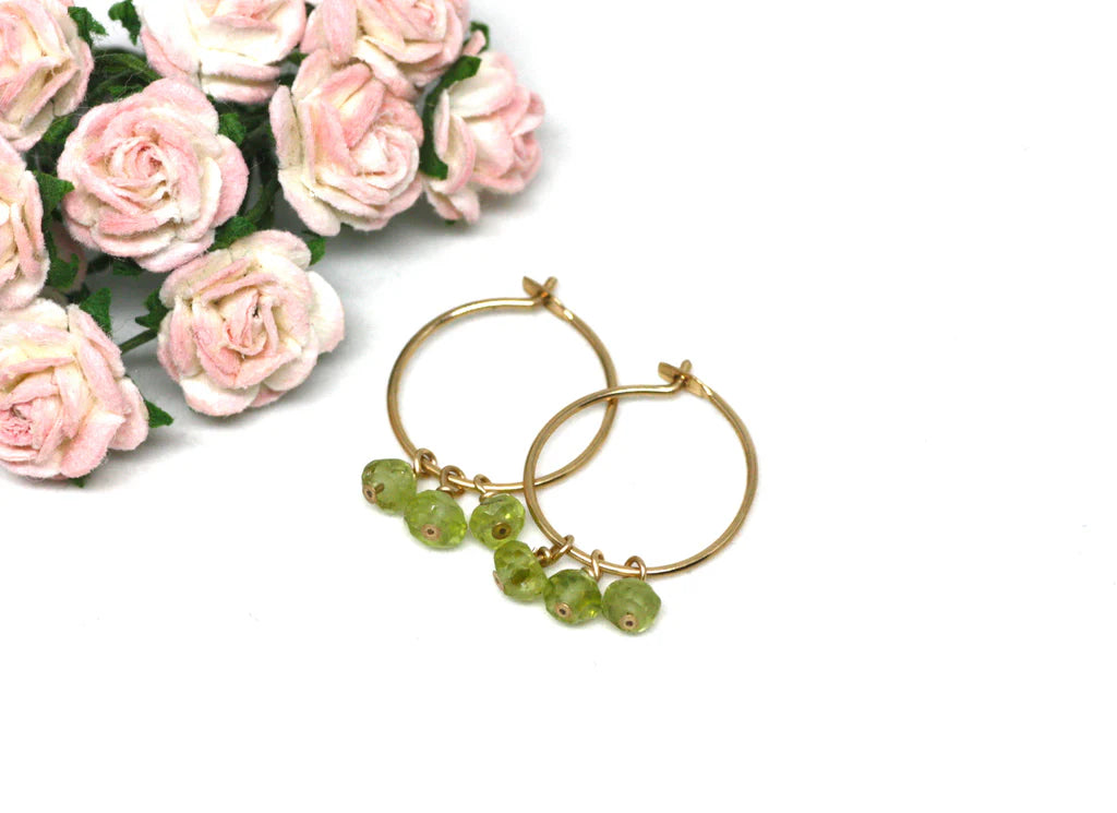 Gold Hoop Small Earrings with Gems