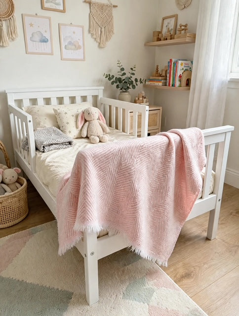 New! Pink Herringbone Wool-Cashmere Blanket
