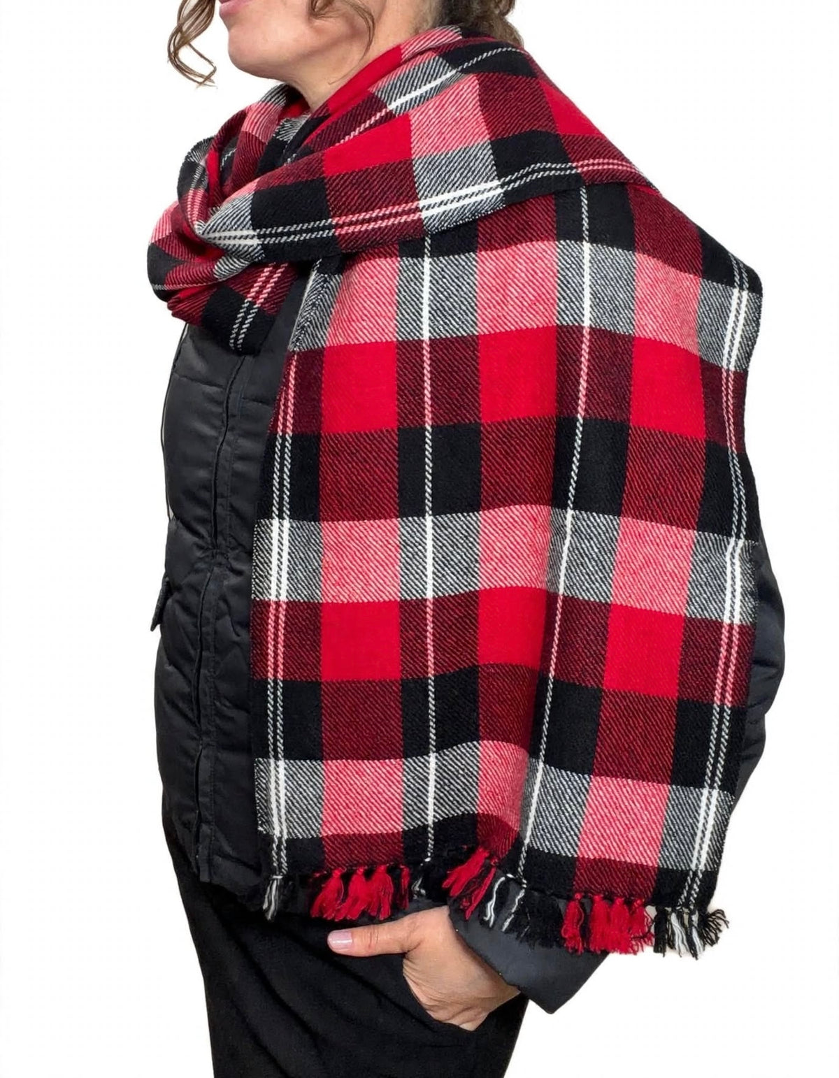 100% Cashmere Red and Black Tartan Muffler