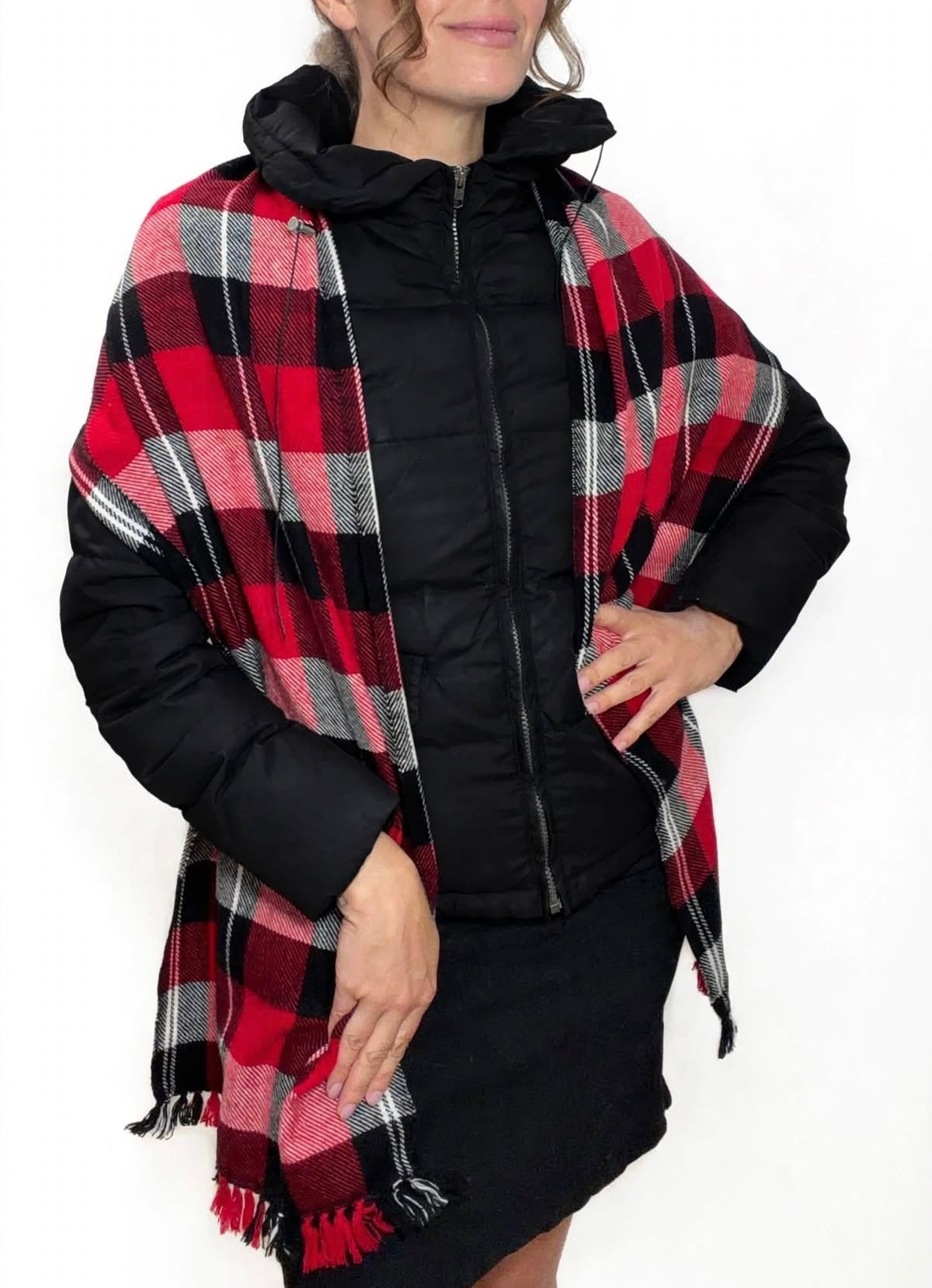 100% Cashmere Red and Black Tartan Muffler