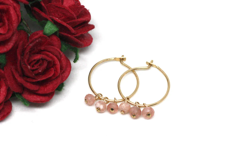 Gold Hoop Small Earrings with Gems