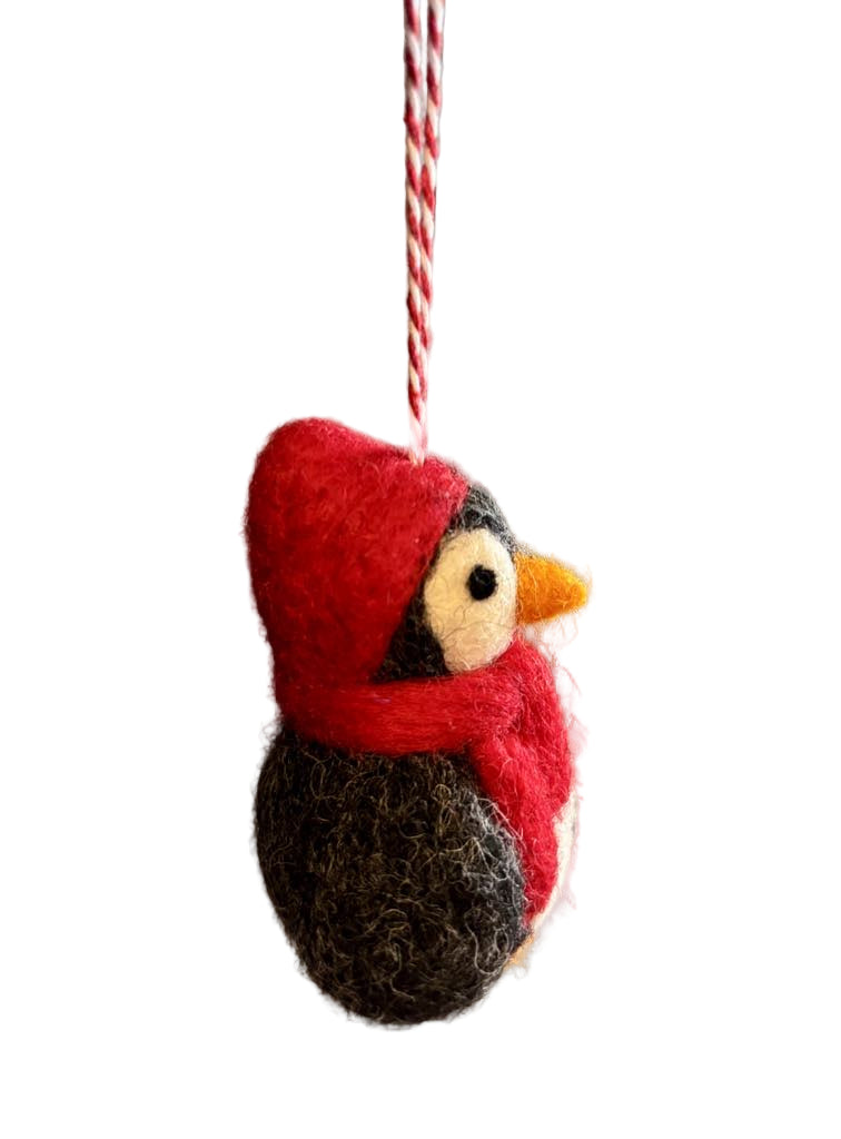 Mini Penguin Ornament With Knitted Hat and Scarf