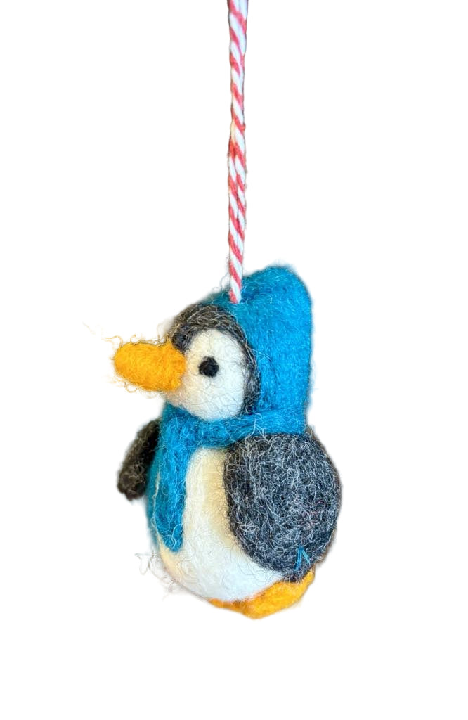 Mini Penguin Ornament With Knitted Hat and Scarf
