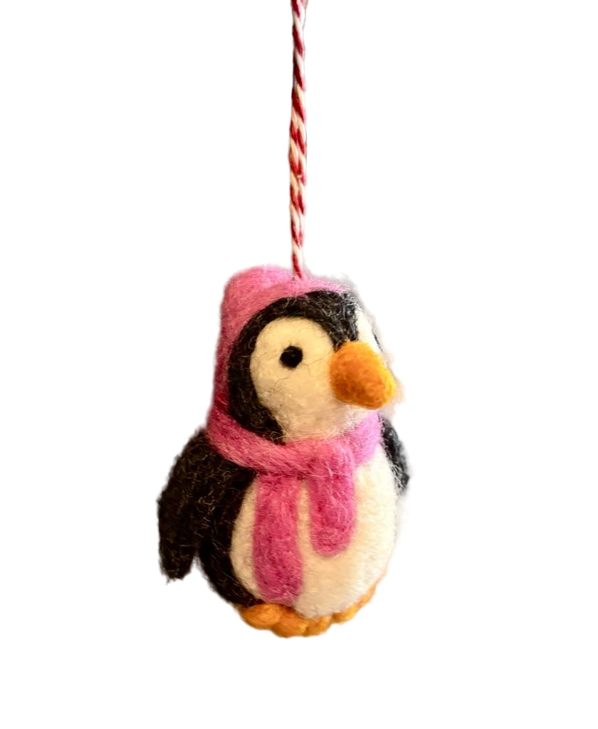 Mini Penguin Ornament With Knitted Hat and Scarf