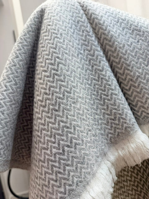 New! Medium Grey Zig Zag Wool-Cashmere Blanket