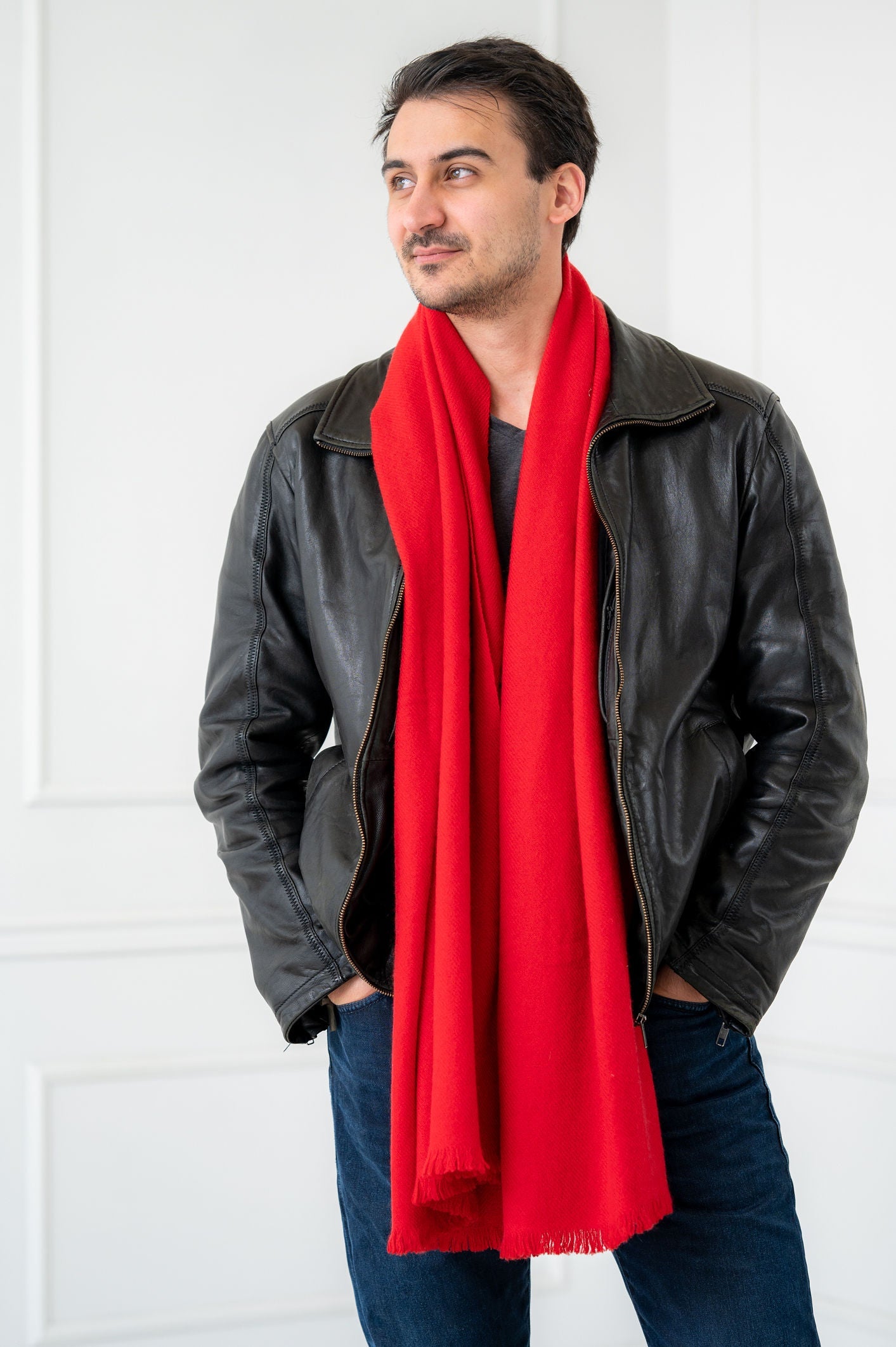 Pure Cashmere Solid Red Scarves
