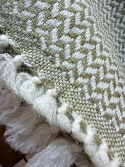 New! Taupe and Ivory Check Wool-Cashmere Blanket