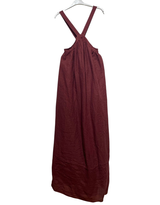 LINEN DRESS WITH STRAP 64227: BURGUNDY
