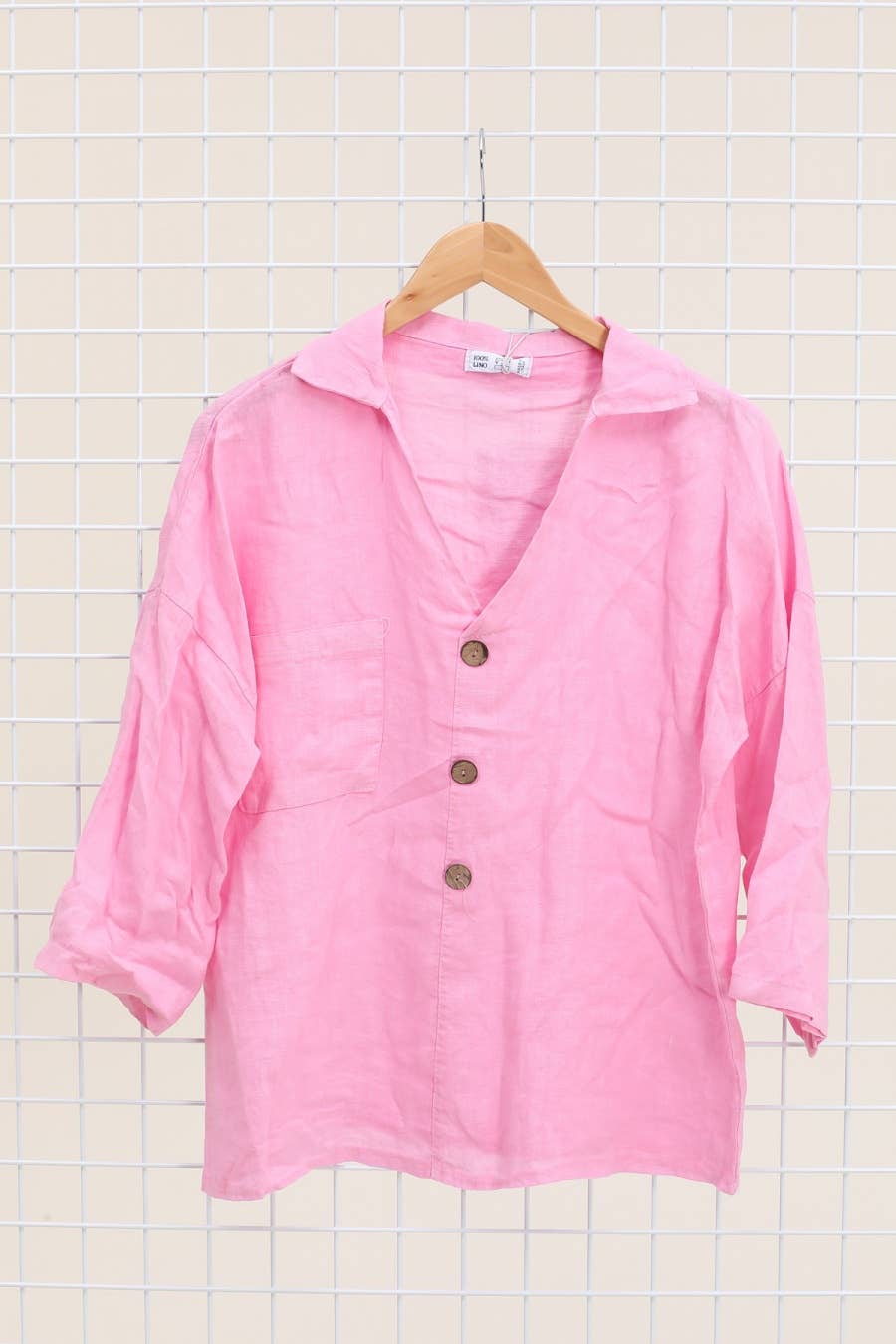 Linen blouse v-neck 68137 100% linen: Frog
