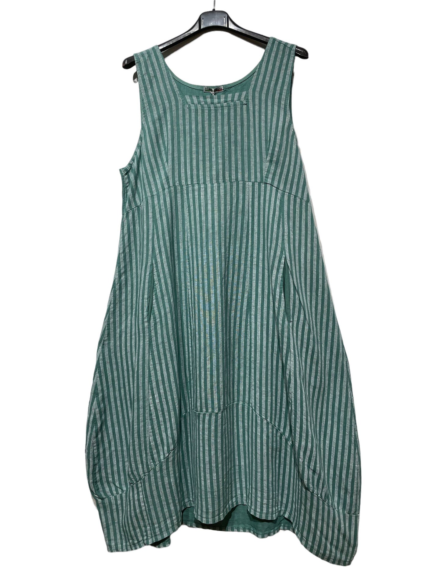 322 LINEN DRESS WITH VERTICAL STRIPES: GRANATA