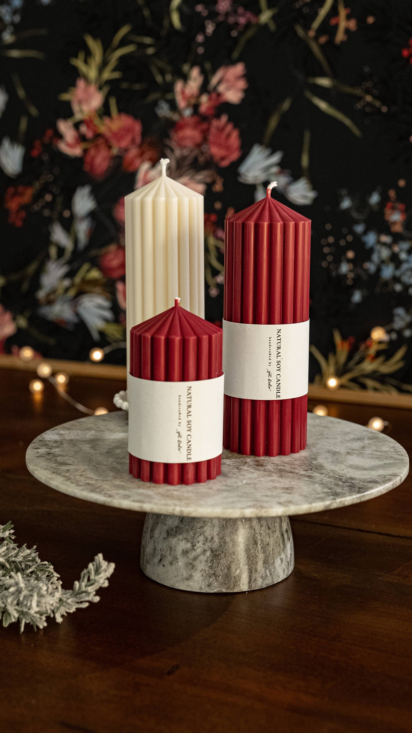 Long Lasting Ribbed Pillar Candles |  Holiday Red / 5 inch Pillar