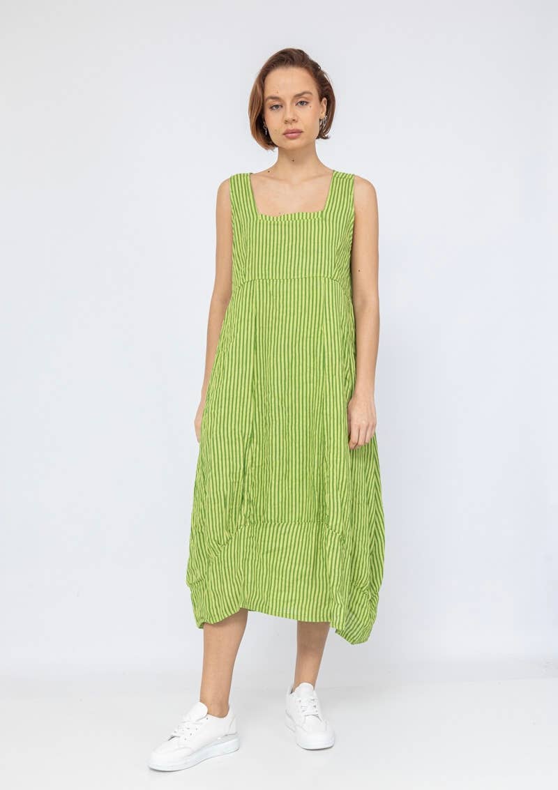 322 LINEN DRESS WITH VERTICAL STRIPES: GRANATA