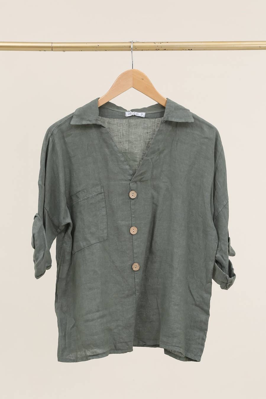 Linen blouse v-neck 68137 100% linen: Frog