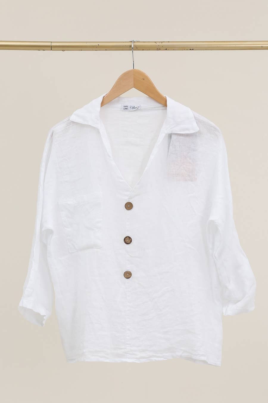 Linen blouse v-neck 68137 100% linen: Frog