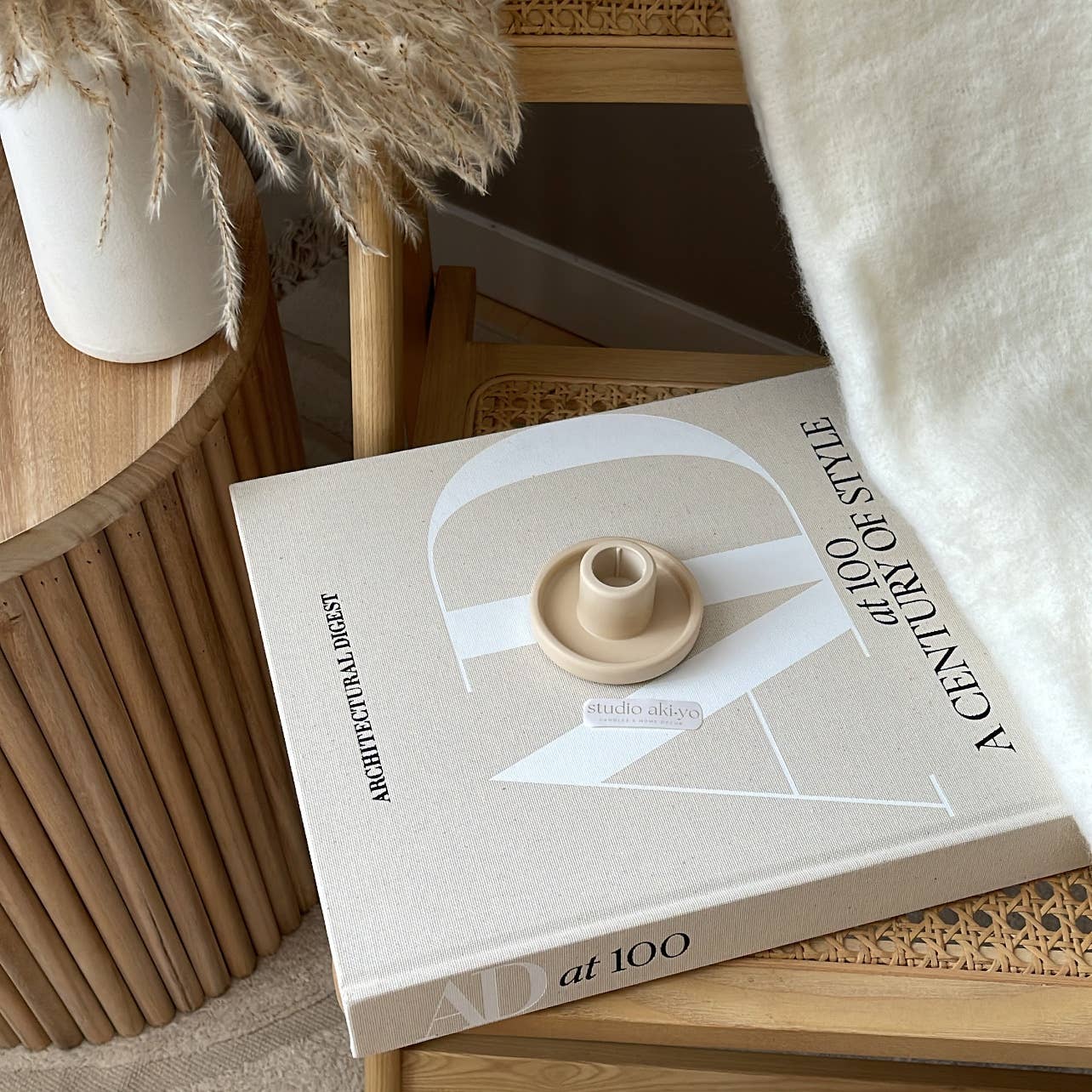 Round Taper Candle Holder | Minimalist Candlestick Holder: Light Beige