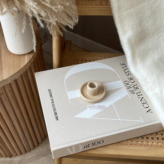 Round Taper Candle Holder | Minimalist Candlestick Holder: Light Beige
