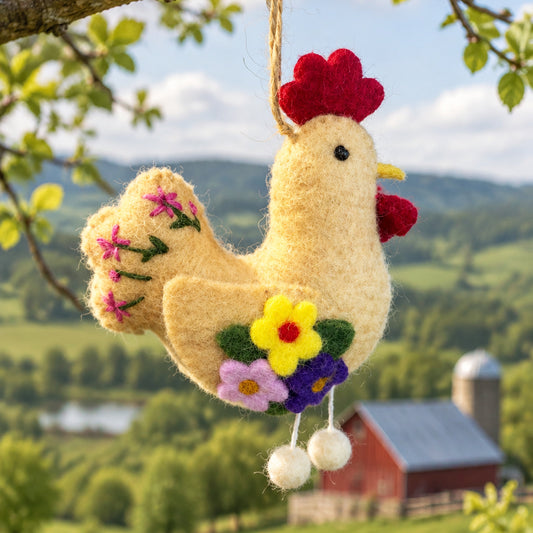 Brown Flower Chicken Ornament