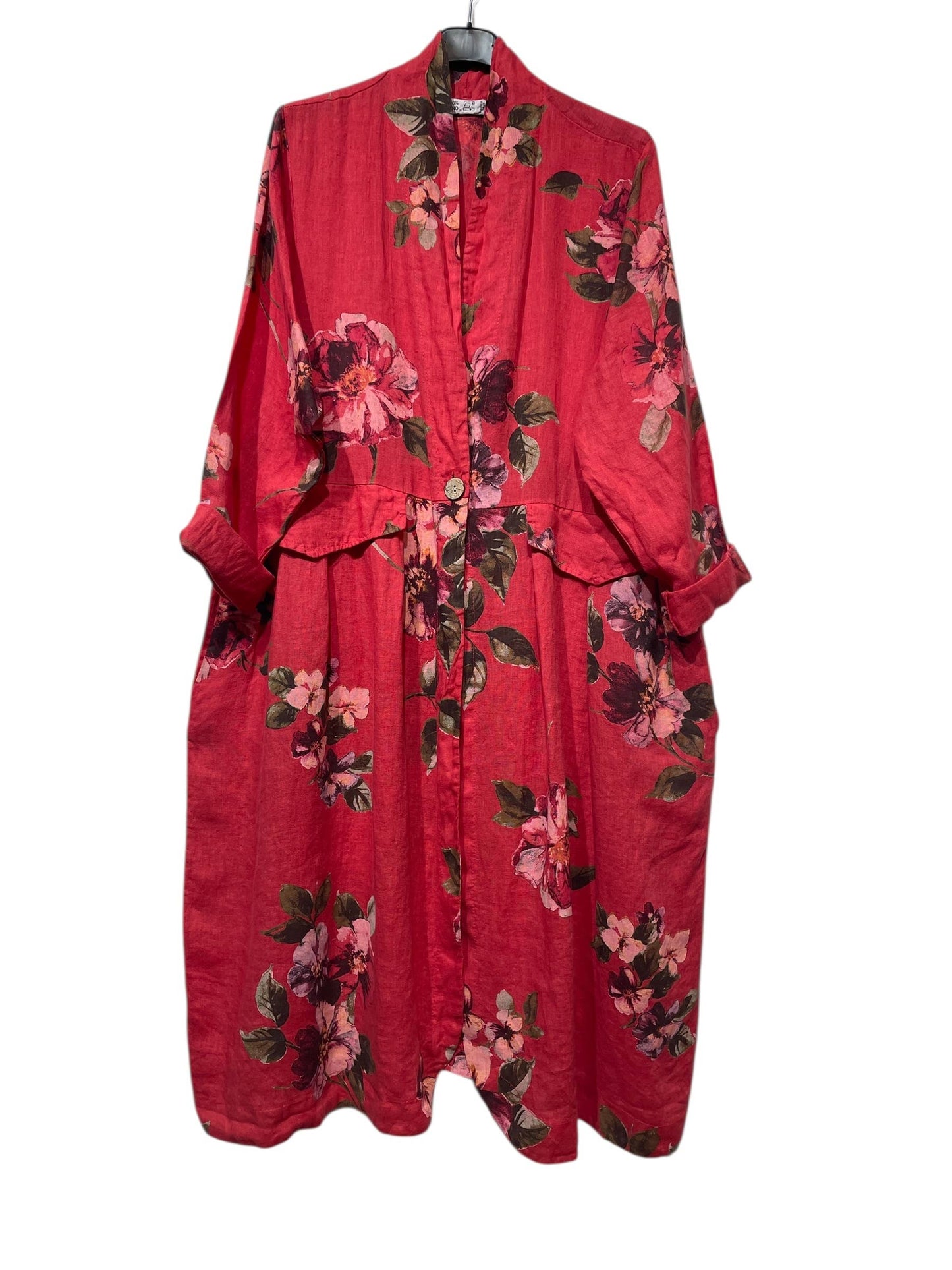 JACKET 1142 FLOWERS LINEN MATERIAL WITH POCKETS: Beige