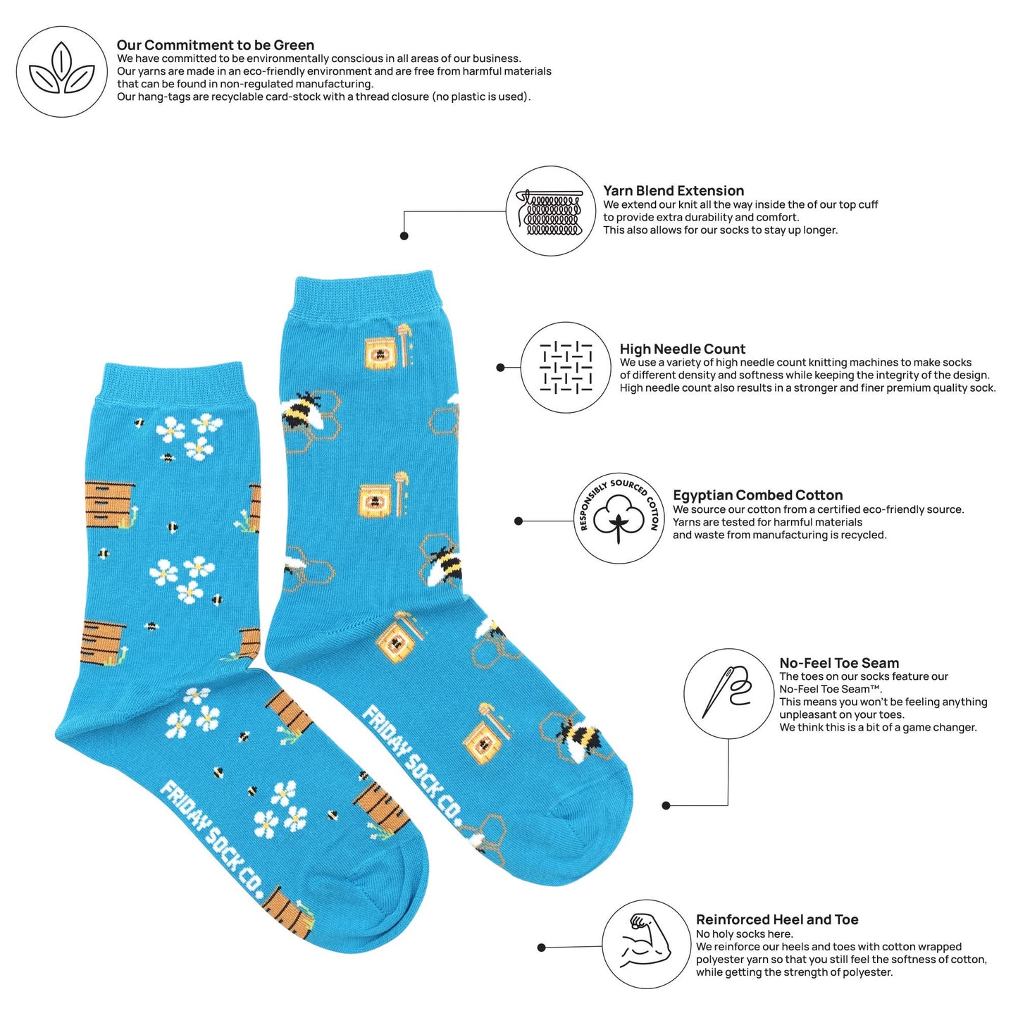 Women's Bee Hive & Honey Socks: Women’s 5 – 10