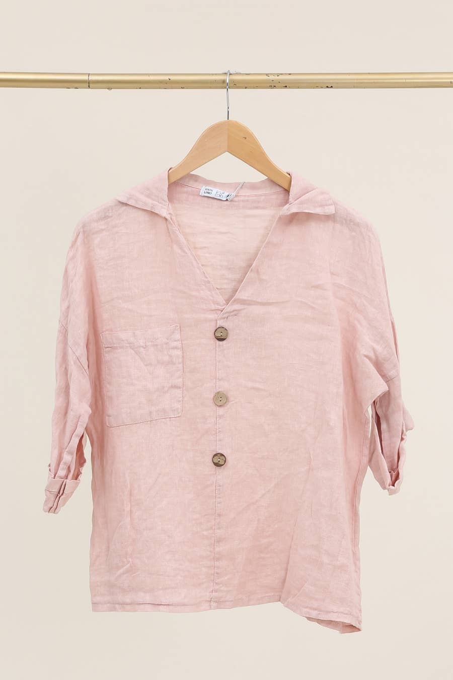Linen blouse v-neck 68137 100% linen: Frog