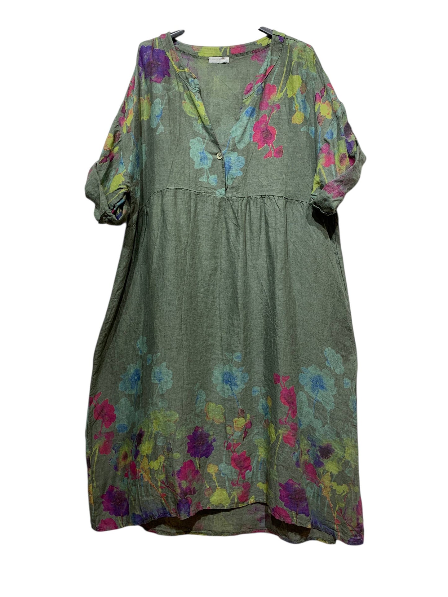 LINEN DRESS 1071 FLORAL PATTERN: ANISE