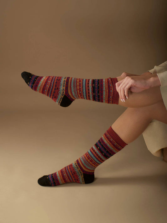 Fair Isle Alpaca Socks | Full Cushion Socks | Crew Socks: Clay / Medium
