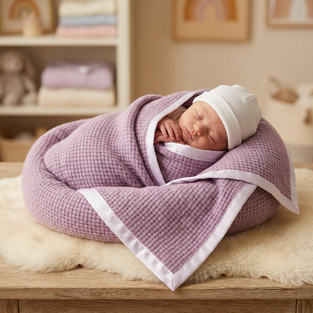 Waffle Lilac Pure Cashmere Baby Blanket