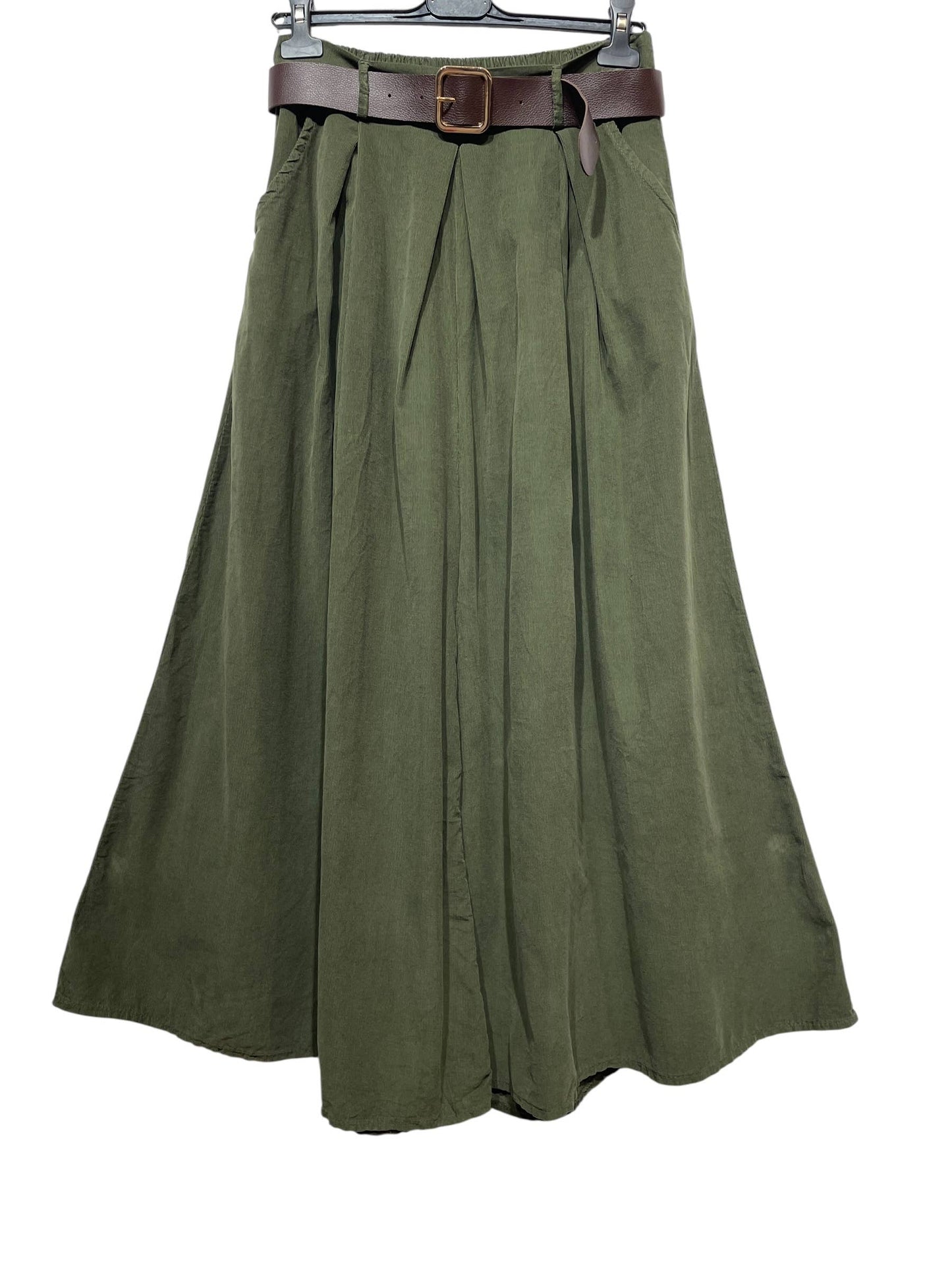 22503 TROUSERS WITH VELVET BELT, COTTON: RUST