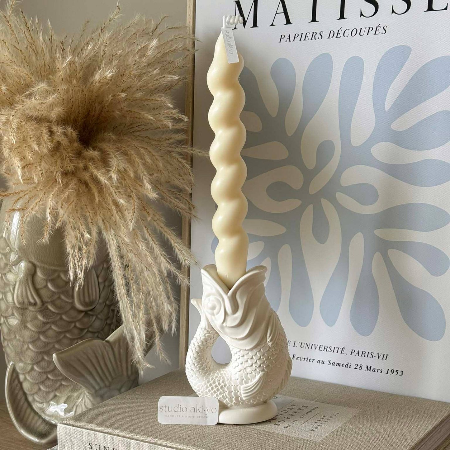 Koi Fish Taper Candle Holder | Minimalist Candlestick Holder: Cream White