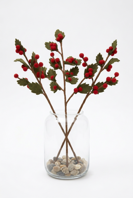 Green Leaf Red Berry Single Branch