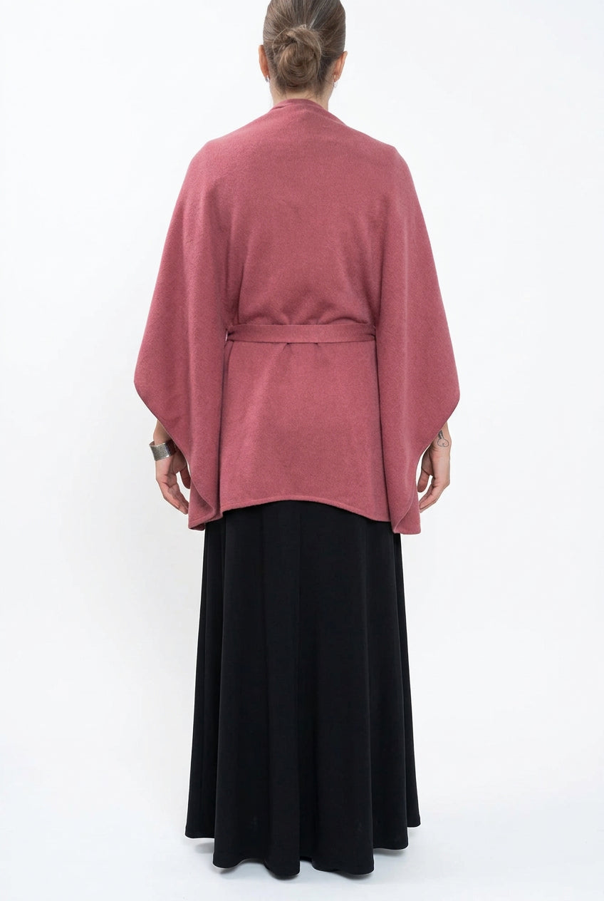 Pure Cashmere Belted Dark Rose Poncho Boutique 2026