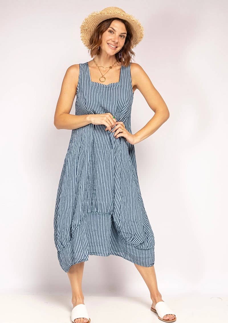 322 LINEN DRESS WITH VERTICAL STRIPES: GRANATA