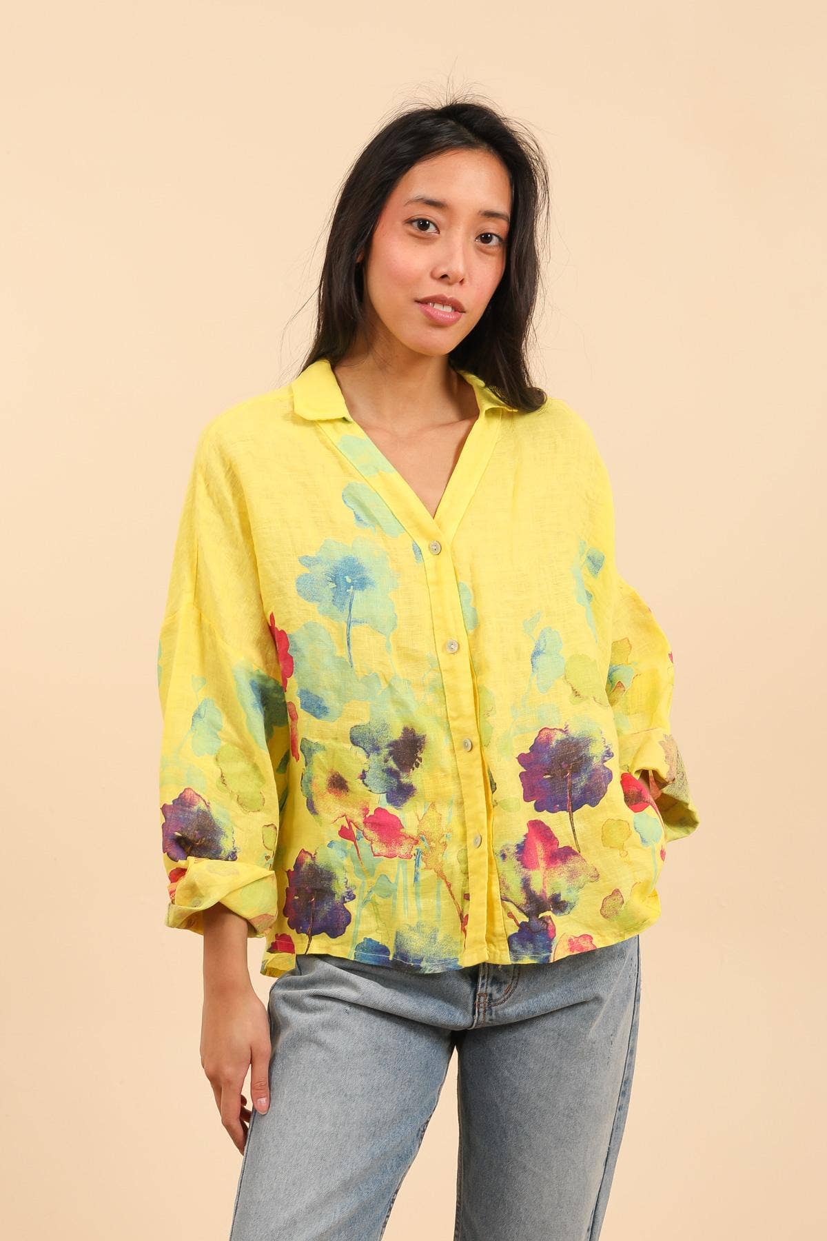 LINEN SHIRT SPRING SUMMER CLOTHING 48902 🌹 🌸: Black