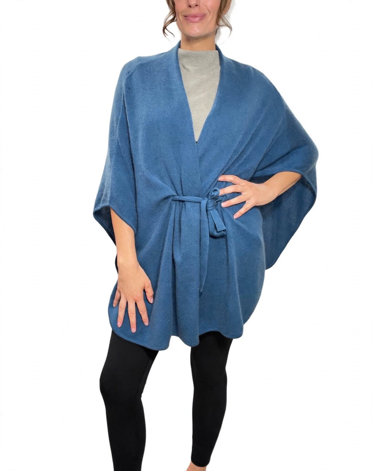 Pure Cashmere Belted DUCK BLUE Poncho Boutique 2026
