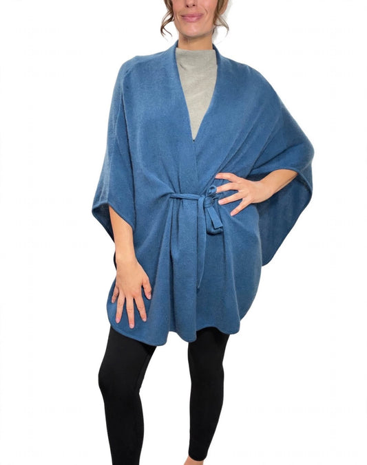 Pure Cashmere Belted DUCK BLUE Poncho Boutique 2026