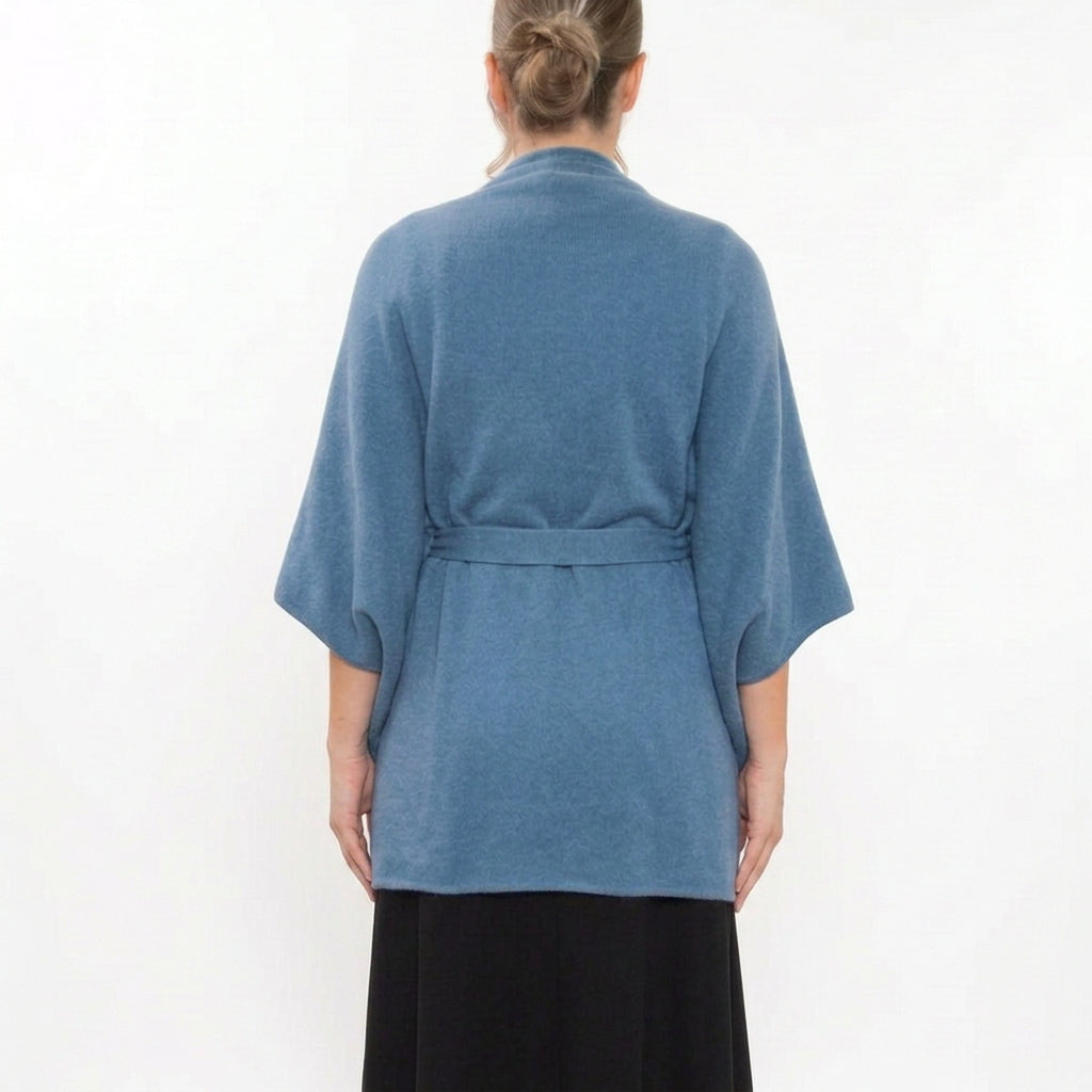 Pure Cashmere Belted DUCK BLUE Poncho Boutique 2026