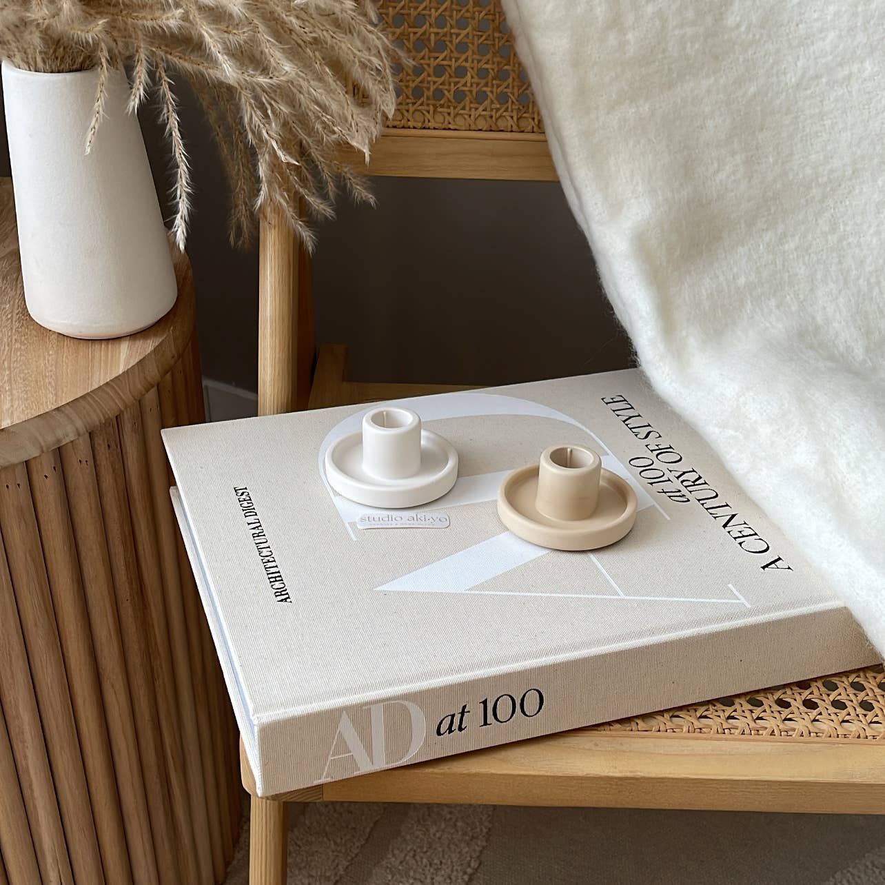 Round Taper Candle Holder | Minimalist Candlestick Holder: Light Beige