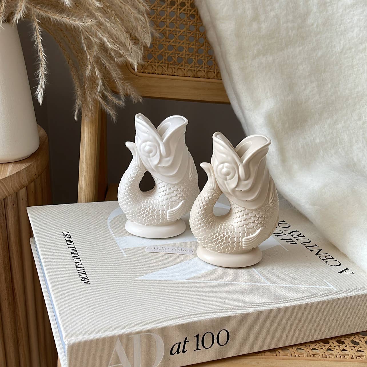 Koi Fish Taper Candle Holder | Minimalist Candlestick Holder: Cream White