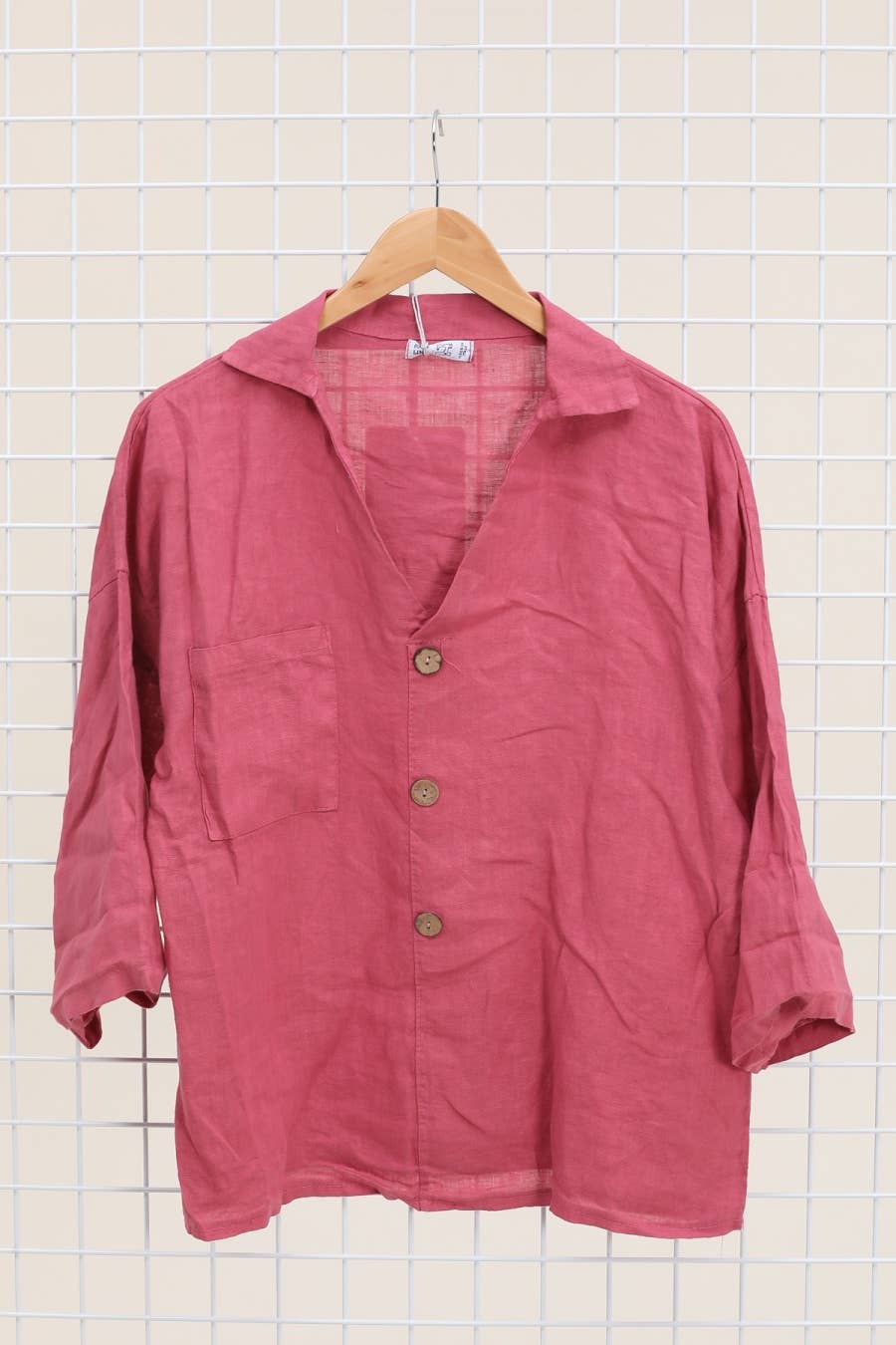 Linen blouse v-neck 68137 100% linen: Frog